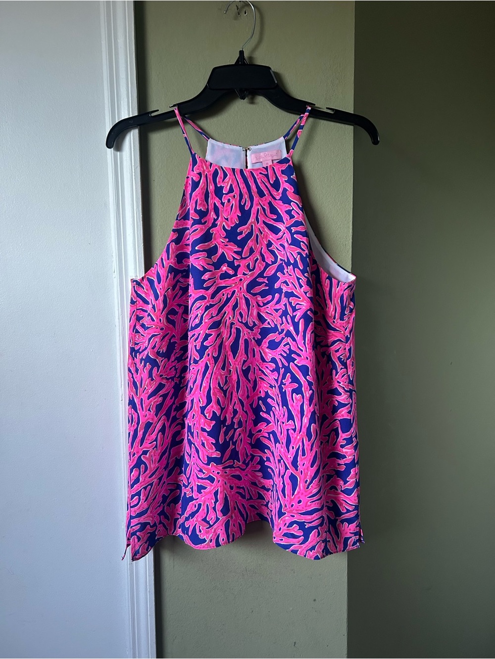 Lilly Pulitzer Silk Women’s Neon Pink & Navy Coral Halter Top